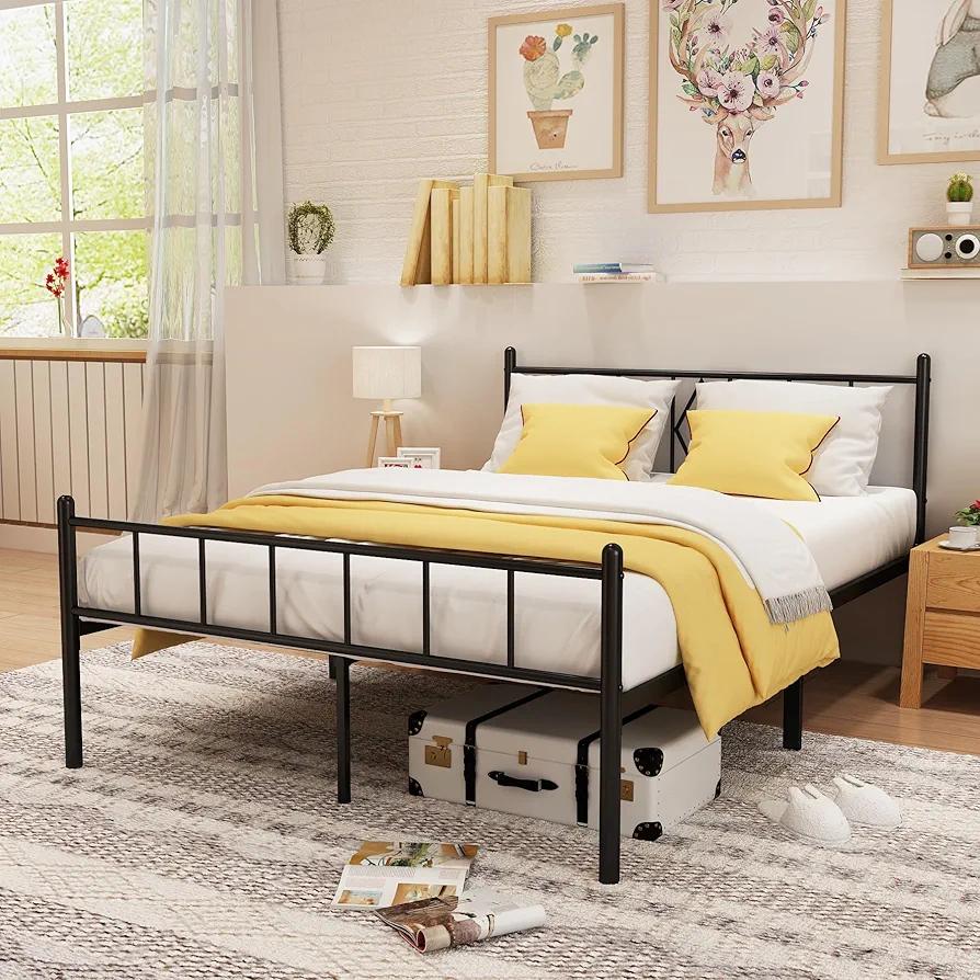 ZINUCOZY Full Size Bed with Headboard and Footboard - No Box Spring Needed - Heavy Duty Platform, 14 in, 650 lbs - Easy to Assemble, Non-Slip, Noise Free - Black Metal