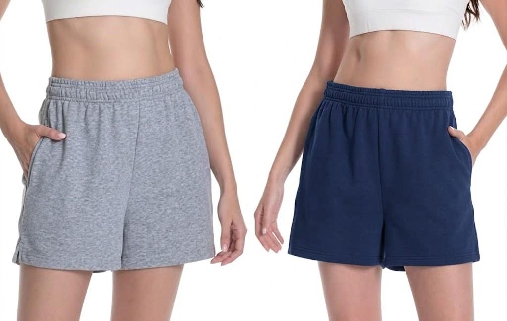 Auriviz Women's Sweat Shorts Comfy Lounge Running Shorts Gym Summer Casual High Waisted Athletic Shorts with Pockets 2Pcs Black Navy Blue L