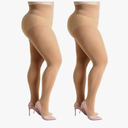 MANZI Women's 2 Pairs Control Top Tan Pantyhose High Waist Plus Size Tights Ultra-Soft, Size XXL