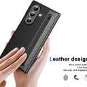 for Samsung Galaxy Z Fold 7 Case with Built-in Compact Writing Pen,Leather Texture,Hinge Protection Wireless Charging,Slim S Pen Phone Case Black 23-Z Fold7-01