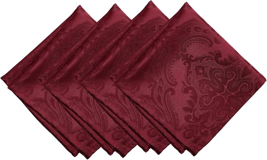 Elrene Home Fashions Caiden Elegance Damask Waterproof, Stain & Wrinkle Resistant Fabric Napkins (Set of 4), 17" x 17", Cranberry