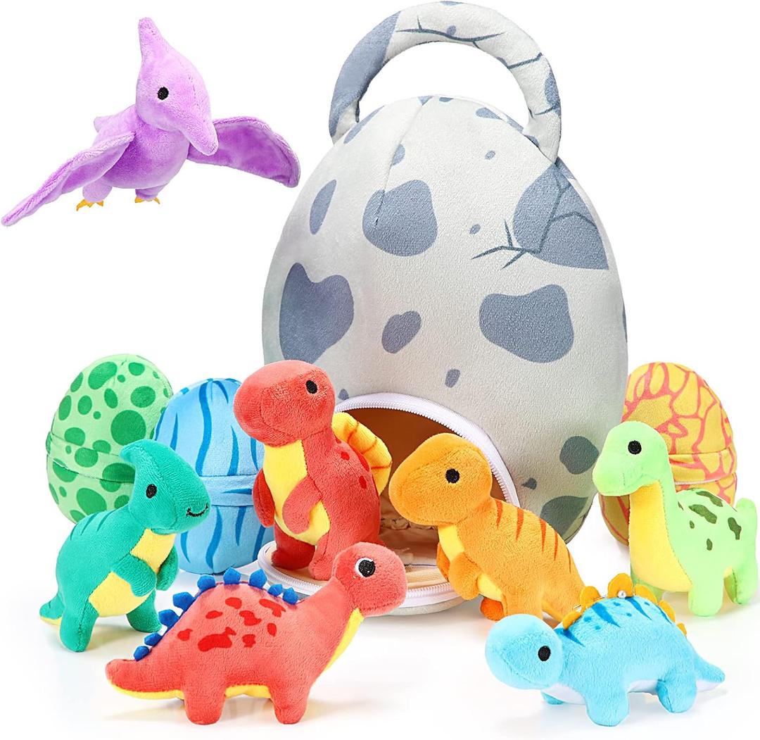 Zhanmai 11 Pcs Easter Dinosaur Stuffed Animal Small Dino Plush Toy and Egg Bag Set Cute Stuffed Dinosaur Animals Plush Toys Soft Stuff Animals for Birthday Dino Themed Party(Classic)