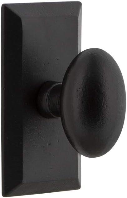Vale Plate Passage with Aeg Knob in Black Iron - Universal Handing (Passage - 2.375" Backset)