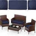 3 Pack of Outdoor Seat Cushion Replacement Set Suitable for 4 Pieces of Wicker Rattan Furniture Terrace Guest Set Sofa Chair (36x18x2, 18x18x2), Only Cover (Navy Blue)