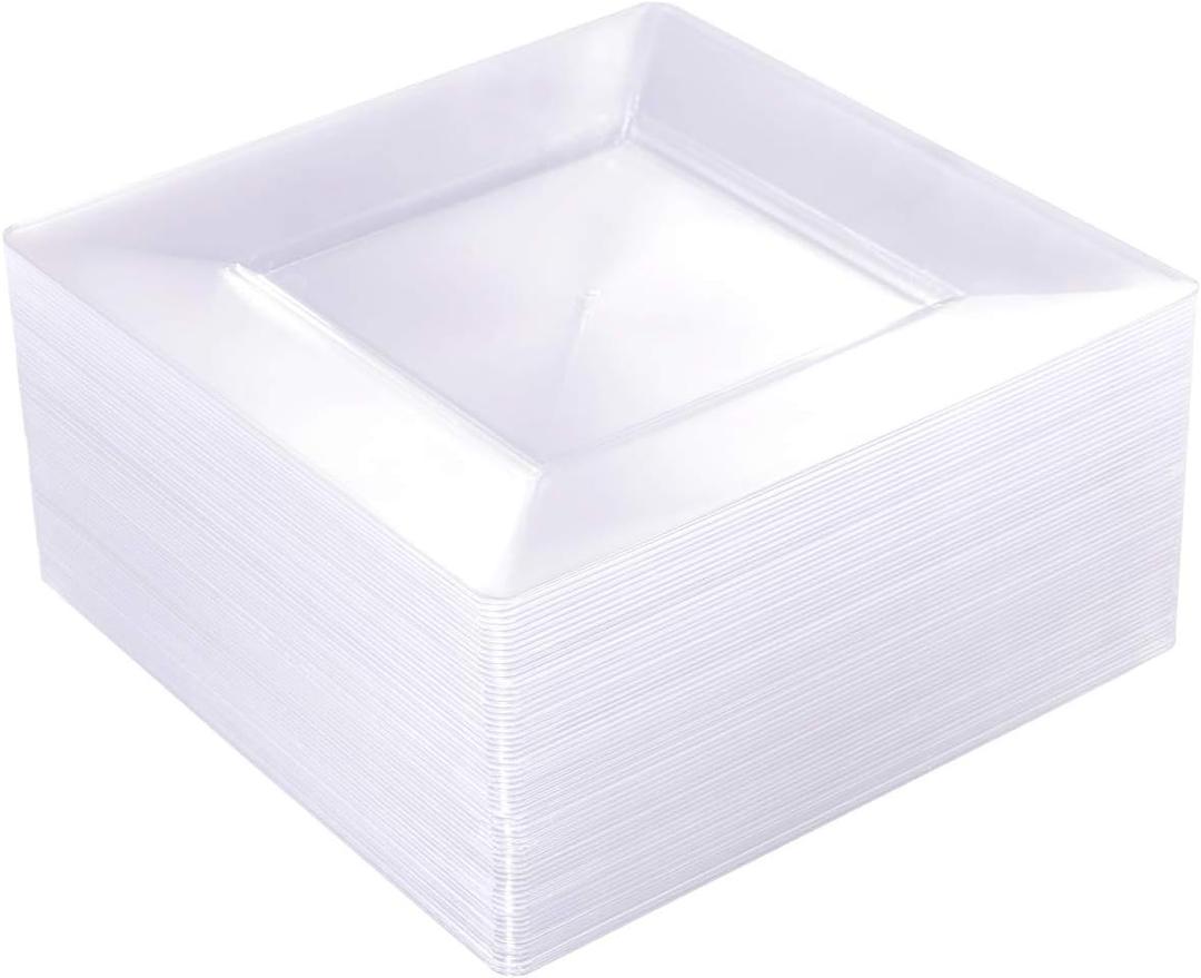 WDF 60PCS Clear Plastic Plates - Square Disposable Dessert/Salad Plates- 7inch Plastic Appetizer Plate for Wedding &Parties