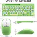 Retro Wireless Keyboard and Mouse Combo, Full-Size USB Keyboard with Round Keycaps, 2.4GHz Wireless for Desktop, Laptop and Computer (Green-Colorful)