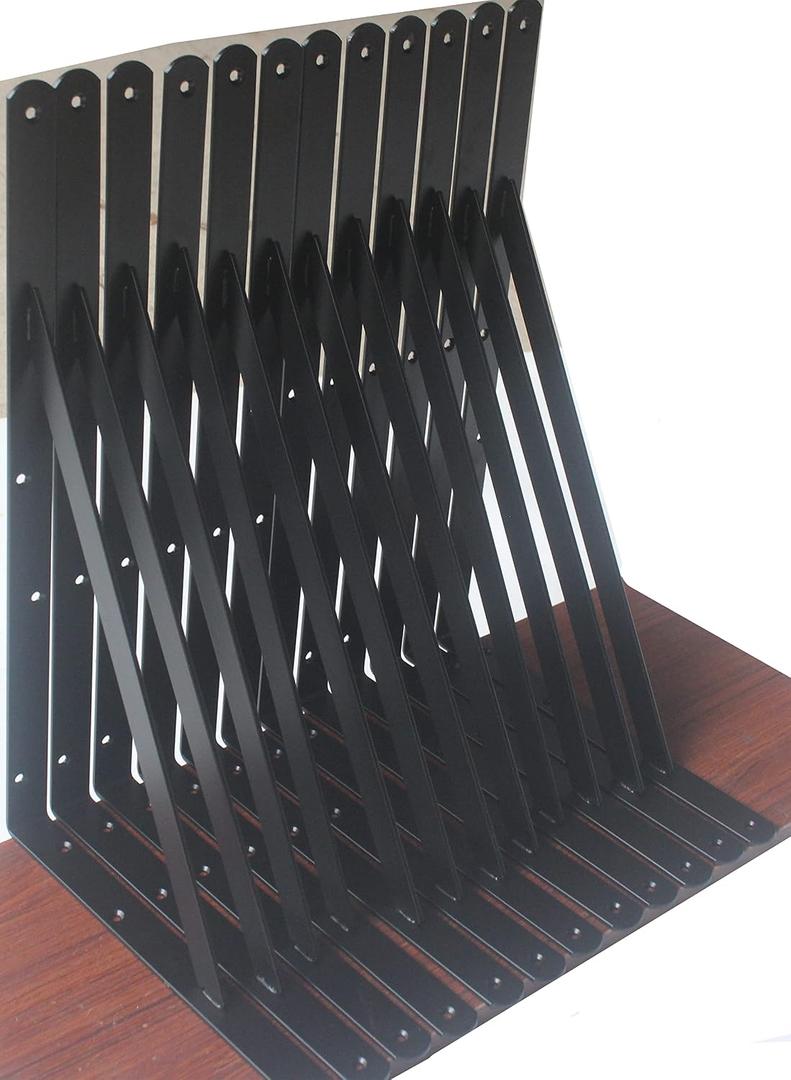 16 Pack L22 x H 12" Black Heavy Duty Shelf Brackets with Screws Metal Shelf Brackets Shelf Support Angle Brackets for Shelves L Brackets Heavy Duty Floating Shelf