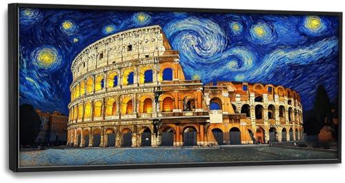Large Italy Wall Art, Oversized Starry Night Colosseum Pictures Wall Decor, Extra Ancient Rome City Canvas Prints Painting, Framed Artwork for Living Room Bedroom Office Bathroom Corridor 60"x 30"