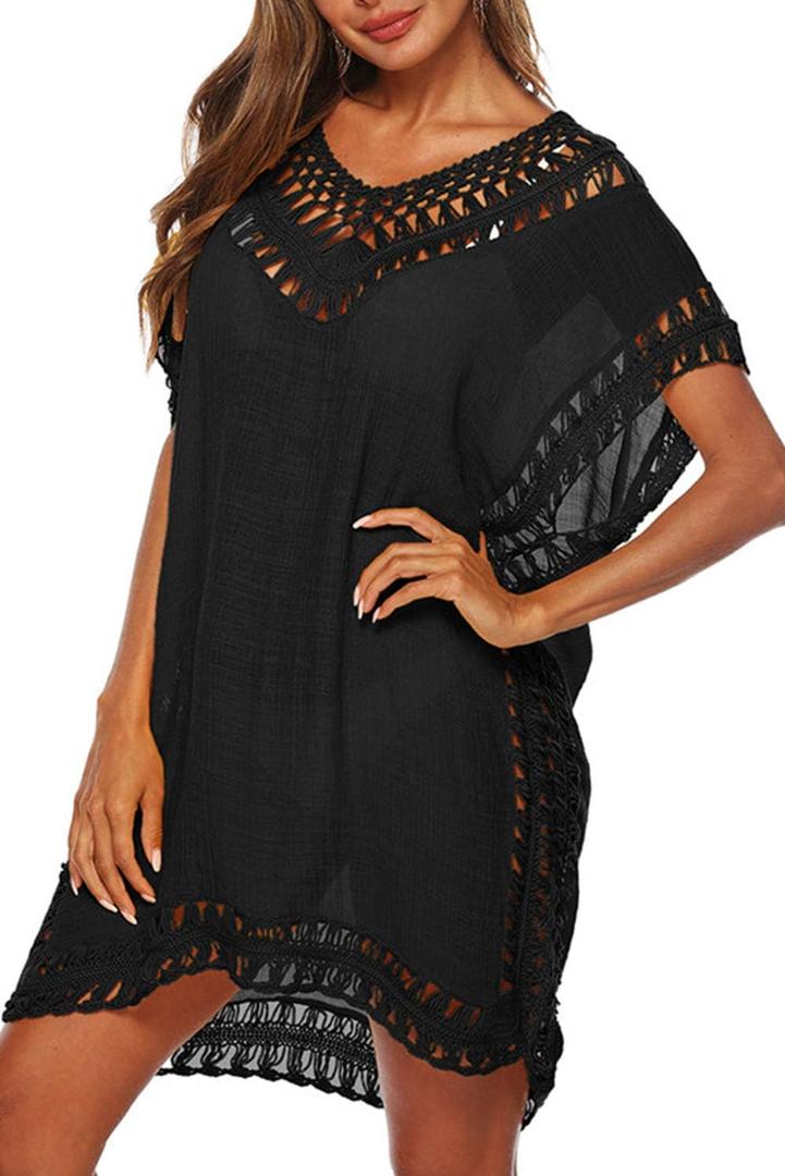 Adisputent Womens Swimsuits Cover Ups Crochet Chiffon Beach Cover Bathing Suit Bikini Wear Coverups Dress (XX-Large, Black)