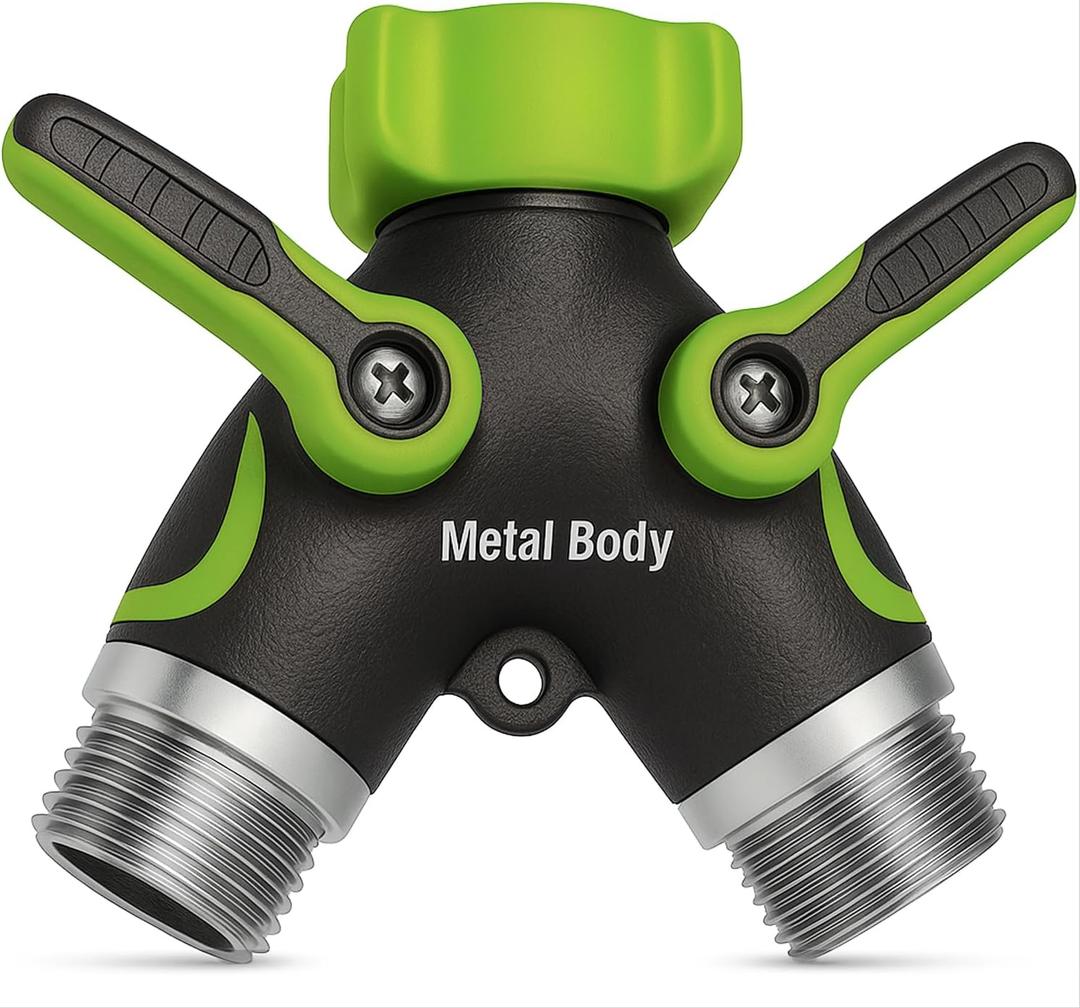 Garden Hose Splitter 2 Way Heavy Duty - Leakproof Full Metal Body Faucet Spigot Splitter (1 Pack)