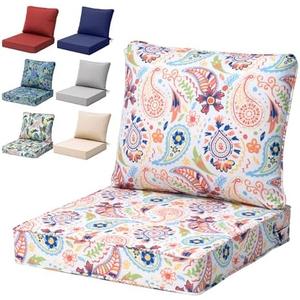 PATIOHIT 24x24 Inch Outdoor Cushions for Patio Furniture Water-Repellent Patio Chair Cushions 2-Year Fade Resistant Deep Seat Cushions, Replacement Cushions for Outdoor Furniture (Red Flower)