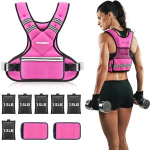 Adjustable Weighted Vest PACEARTH Ironsand Weight Vest with Six 1.5-lb Adjustable Weights, 11-20 lbs Total, Big Zipper Pouch, Home Workout Weight Vest for Men and Women in Cardio and Strength Training, Pink