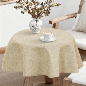 JIUZHEN Round Textured Table Cloth Linen Wrinkle Free Stain Resistant Farmhouse Decorative Circular Tablecloth for Kitchen, Dining, Party, Wedding, Outdoor Use (30 Inch Round,Beige)