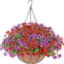Artificial Flowers Hanging Plants in Basket,Artificial Hanging Flowers for Outdoor Indoor Decor,UV Resistant Hanging Baskets with Fake Flowers for Patio Garden Porch Deck Decoration (1PCS, Red Purple)