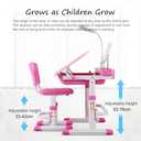 Cantonape Kids Desk and Chair Set, Height Adjustable Children School Study Desk with Tilt Desktop, Bookstand, LED Lamp, Metal Hook and Storage Drawer for Boys Girls, Pink, Onesize