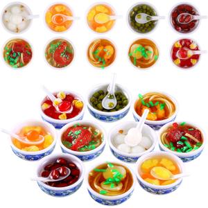 10 Pieces Mini Toy Food Miniatures Chinese Play Food Blue and White Pottery Sweet Soup Syrup Noodle Bowls for Kitchen Dollhouse Accessories