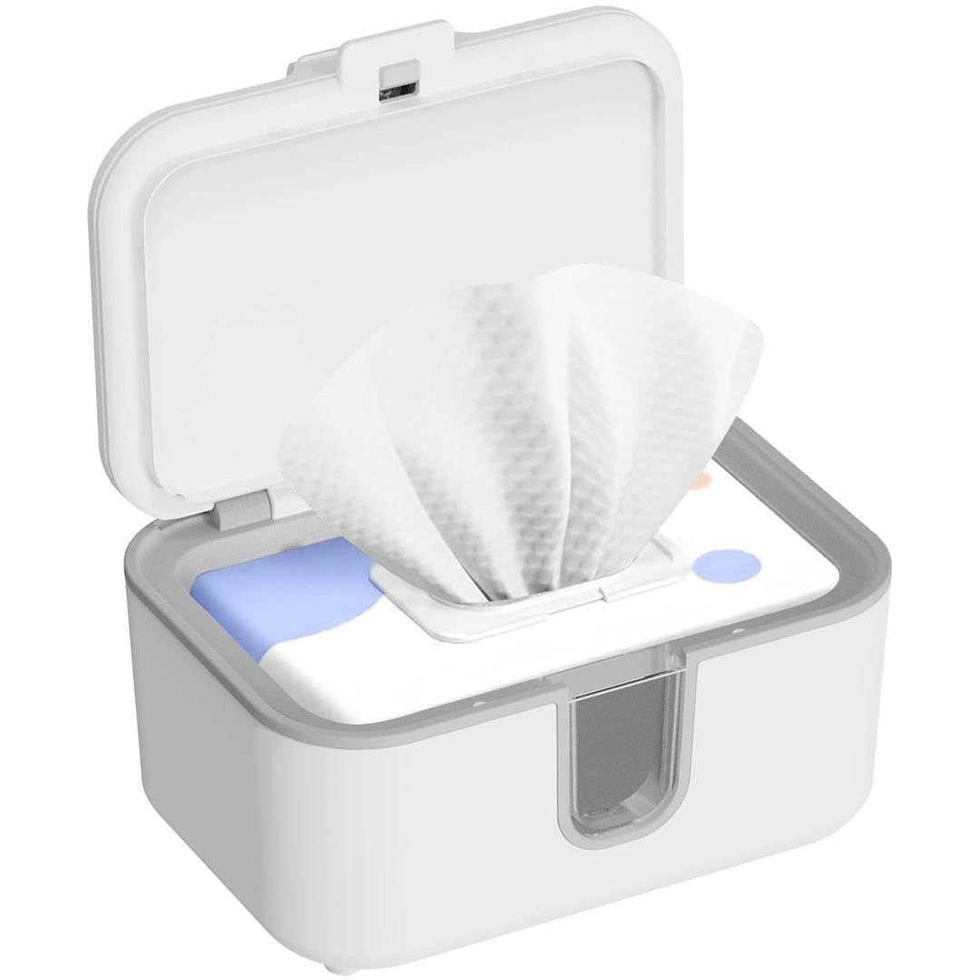 Baby Wipes Warmer, Larger Capacity Wipe Dispenser, Even Heating Diaper Wipe Warmer with Night Light, On/Off Switch, White