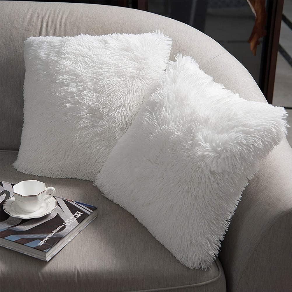 NordECO HOME Luxury Soft Faux Fur Fleece Cushion Cover Pillowcase Spring Decorative Throw Pillows Covers, No Pillow Insert, 16" x 18" Inch, White, 2 Pack