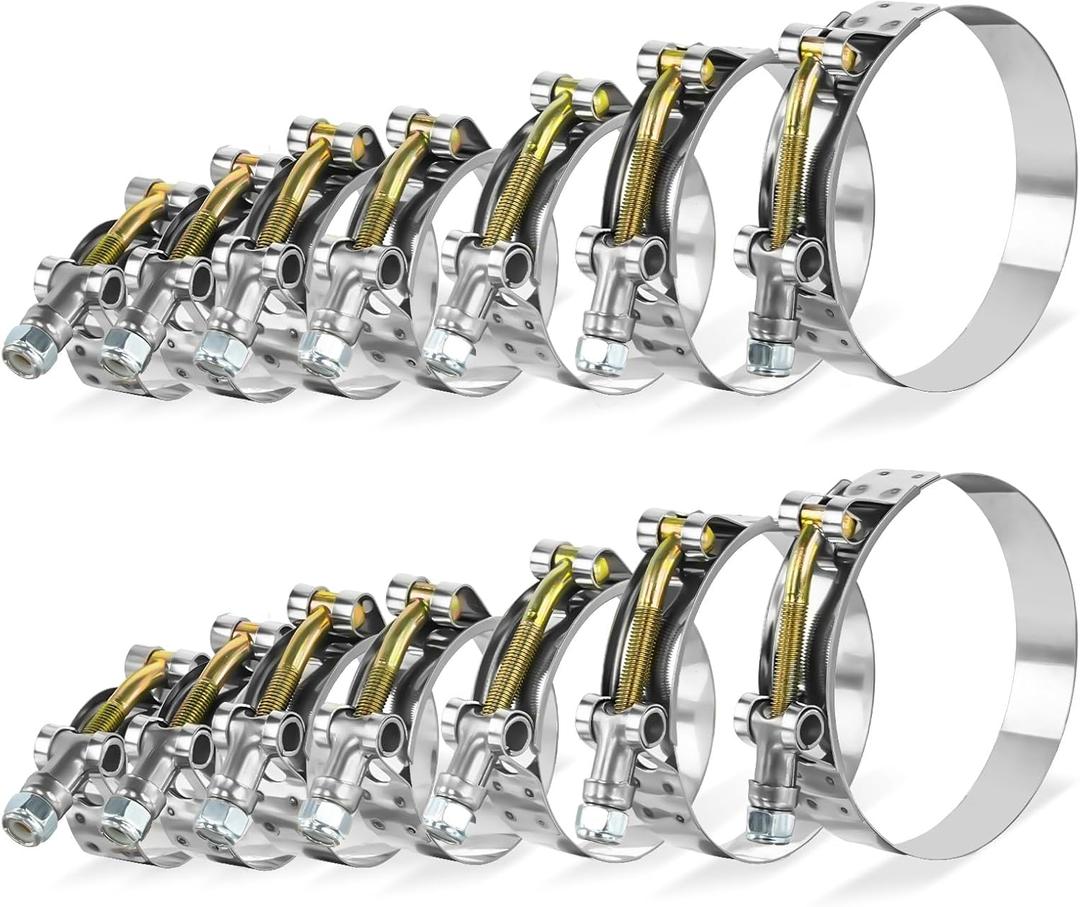 BILITOOLS T-Bolt Hose Clamp Set, 14PCS Heavy-Duty Turbo Intake Radiator Hose Clamps, 304 Stainless Steel, Sizes 1" (32-37mm) to 3" (83-91mm)