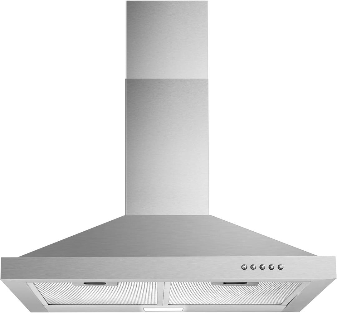 Wall Mount Range Hood 30 inch with Ducted/Ductless Convertible Duct, Stainless Steel Chimney-Style Over Stove Vent Hood with LED Light, 3 Speed Exhaust Fan, 450 CFM