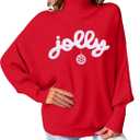 Christmas Sweaters for Women Merry Sweater: Oversized Turtleneck Sweaters 2025 Long Batwing Sleeve Xmas Pullover Tops (Red-4)