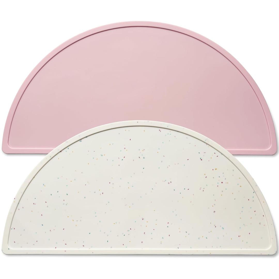Silicone Placemats for Babies, Toddlers & Kids, BPA-Free Non-Slip Baby Table Mat Food Mats, 2 Pack (Blush Pink/Confetti White)