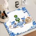 Chinoiserie Dish Drying Mat - Blue And White Porcelain Dish Drying Mat,Chinoiserie Monkey Drying Mat For Kitchen Counter,Coffee Bar Mat,Vintage Chinoiserie Drying Mat,16x17.5 Inch