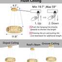 HAIXIANG Crystal Round Chandelier Modern LED Dining Pendant Lights for Kitchen Island Dining Room Remote Dimmable Hanging Light Entrance Bedroom Lighting Gold