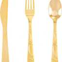 WELLIFE 120Pcs Gold Plastic Cutlery Set - Gold Plastic Silverware Disposable Cutlery Dinnerware, Includes:40 Gold Forks, 40 Gold Spoons, 40 Gold Knives, Perfect for Party