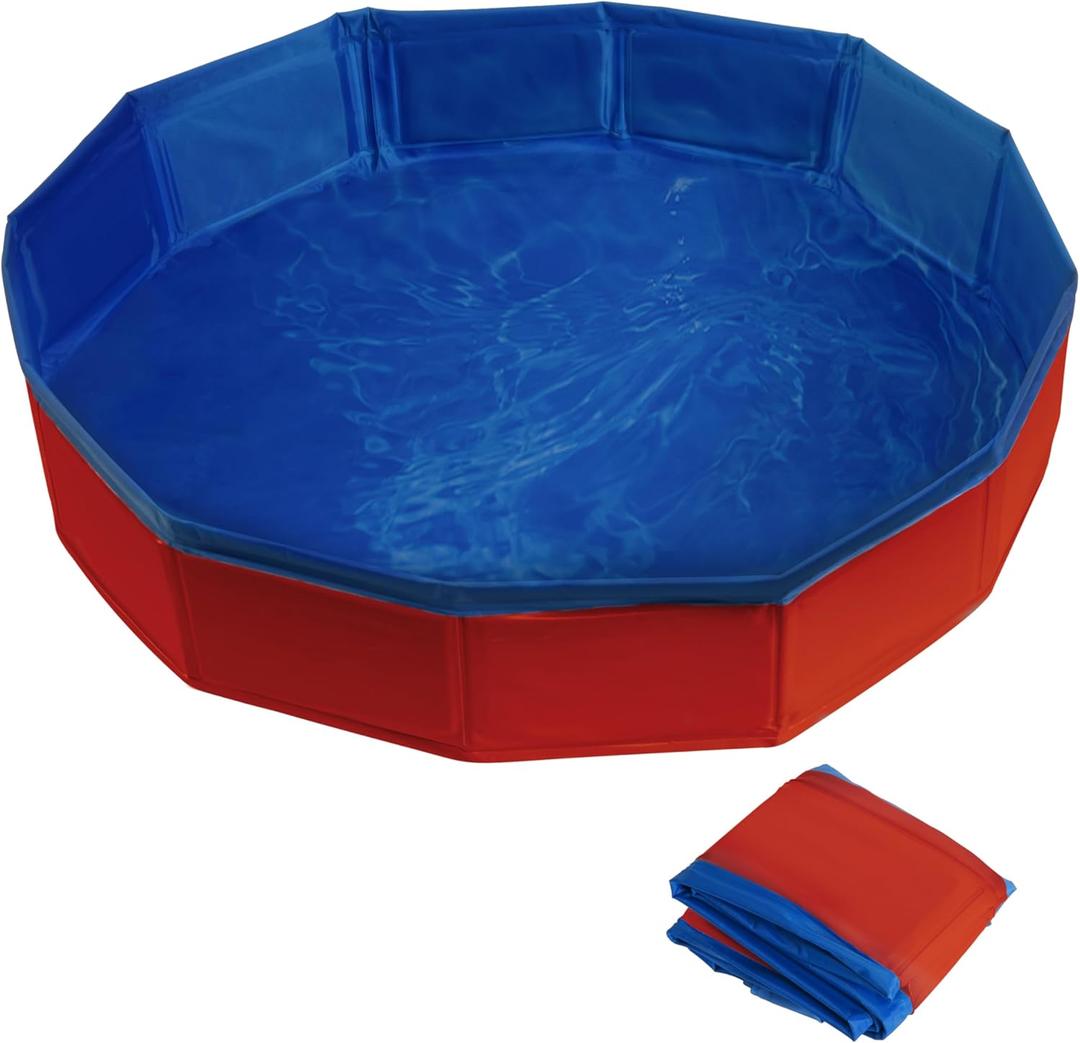 Bearded Dragon Foldable Bath Pool with Bath Brush, Bathrobe, Towel, Spray Pot and Tweezer, for Puppy Small Dogs Cats (Red, 20 x 3.6 inch)