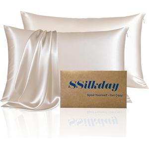 Mulberry Silk Pillow Cases 2 Pack Standard Size with Zipper, Ultra Smooth Soft Breathable Cooling Pillow Cases for Hot Sleepers, Silk Satin Pillowcase for Hair and Skin Set of 2, Gifts for Women