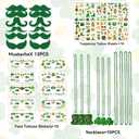 62Pcs St. Patrick's Day Accessories Party Favors Set - 10 Shamrock Glasses, 12 Green Beards, 10 Necklaces, Bracelets, Face Stickers & Tattoos - Irish Costume Decorations for Adults Kids Parade