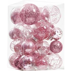 Christmas Ball Ornaments Shatterproof Clear Large Plastic Hanging Ball Decorative Baubles Set with Stuffed Delicate Decorations (Multi-Size, Pink)