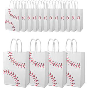BOXOB 16pcs Baseball Gift Bags, Baseball Pattern Party Gift Candy Bags with Handle Sports Birthday Party Supplies Kraft Paper Decorations for Kids Snacks Candy Present