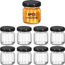 8 Pcs Glass 1.5 oz Mini Clear Honey Jars for Wedding Favor, Baby Shower, 45ml Small Glass Favor with Airtight Lids, Gift Jars, Sample Body Butter, Jam, Spices, Herbs, Candy (Black lid, Mini)