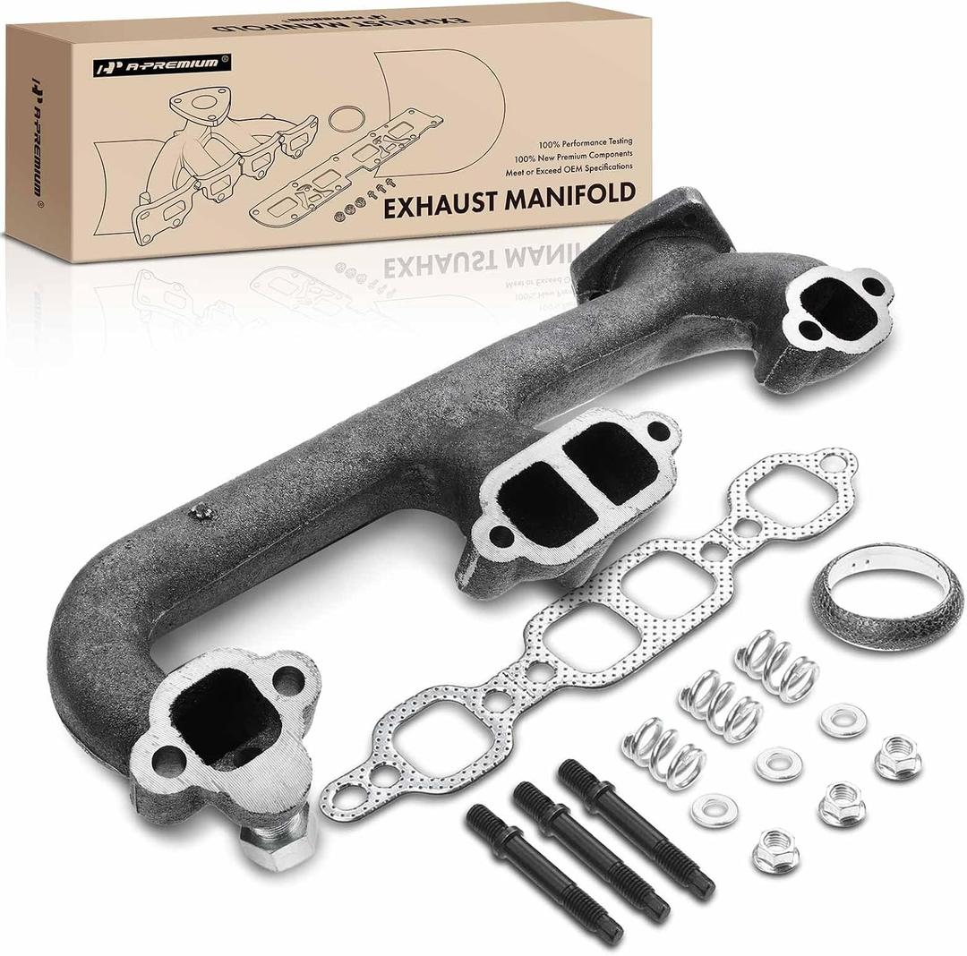 A-Premium Left Exhaust Manifold W/Gasket, Studs, Nuts, Springs, Washers [5.0L 5.7L] Compatible with Chevy & GMC - C1500 C2500 C3500 K1500 K2500 K3500, Tahoe, Suburban, Blazer, Yukon, G10, G20, G1500