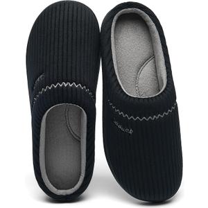 House Slippers for Women with Arch Support | Memory Foam Non-Slip, Two Tone Embroidered Soft Home Slippers, All Season Comfort (10, Black-grey)