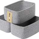 Small Storage Baskets for Organizing | Closet Organizer Bins | Shelf Toy Basket | Woven Rope Baskets | Cube Decorative Box | Shallow Basket | 11.5x7.5x4.7 | 3 Packs Mixed Grey