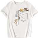 SweatyRocks Girl's Cute Cats Graphic T-Shirt Short Sleeve Tees Casual Summer Tops, 12 Y