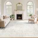 Vintage Living Room Area Rug - 8x10 Large Machine Washable Boho Moroccan Rug Distressed Farmhouse Rugs for Bedroom - Soft Non-Slip Indoor Carpet for Dining Room Office Nursery(Ivory, 8'x10')