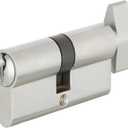 Offset Euro Profile Lock Cylinder with Thumb Turn Fits for Pella Storm Door 2-Bolt Lock, Includes 3 Solid Brass Keys (1, Satin Nickel)