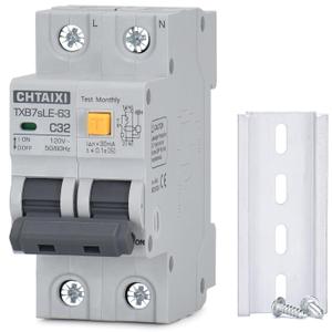 Ground Fault Circuit Breaker, 32 Amp 120V AC DIN Rail Mount Residual Current Circuit Breaker, Thermal-Magnetic Trip, Earth-Leakage Protection 30mA 1PN RCBO C32