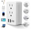 2000W 220V to 110V Voltage Converter US to Europe for Hair Dryer, International Universal Travel Adapter with Type C A G I, Converter for European Travel with 2 USB-A 2 Type C (White)