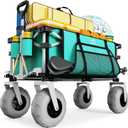 Beach Wagon with Big Wheels for Sand, All Terrain Steel Frame Foldable Beach Cart, 9" Inflatable Tires, 200L Large Capacity, Collapsible Design for Easy Transport, Lightblue