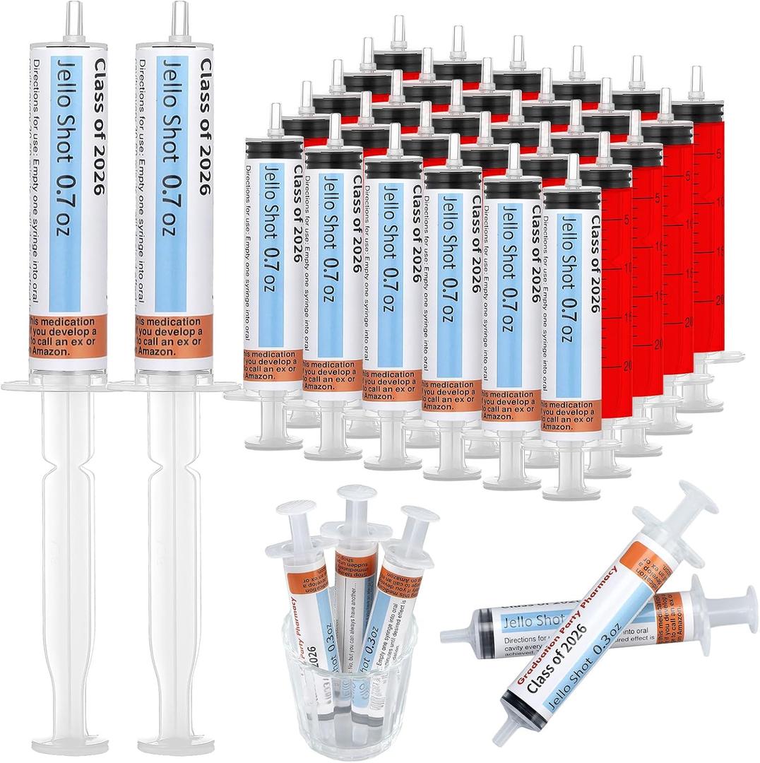 76 Pcs 2026 Nurse Graduation Party Supplies 36 Plastic Syringes for Jelly, Juice, Liquid, with Sticky Labels for Medical Graduation Decorations Party Favor Nursing School BSN RN LPN Gift