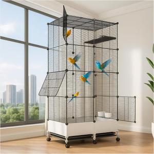 69in Large Forged Steel Birdcage, Comes with Bird Nest, Ladder, Hammock, Feeder, etc. Equipped with Wheels for Outdoor Mobility, Suitable for Parrots, Pigeons (Black, 29.2" Lx14.6 Wx67 H)