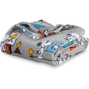 Berkshire Blanket Peanuts VelvetLoft Cute Character Snoopy Plush Oversized Kids Throw Blanket, Peanuts Snoopy's Art Class Grey (50in x 60in)