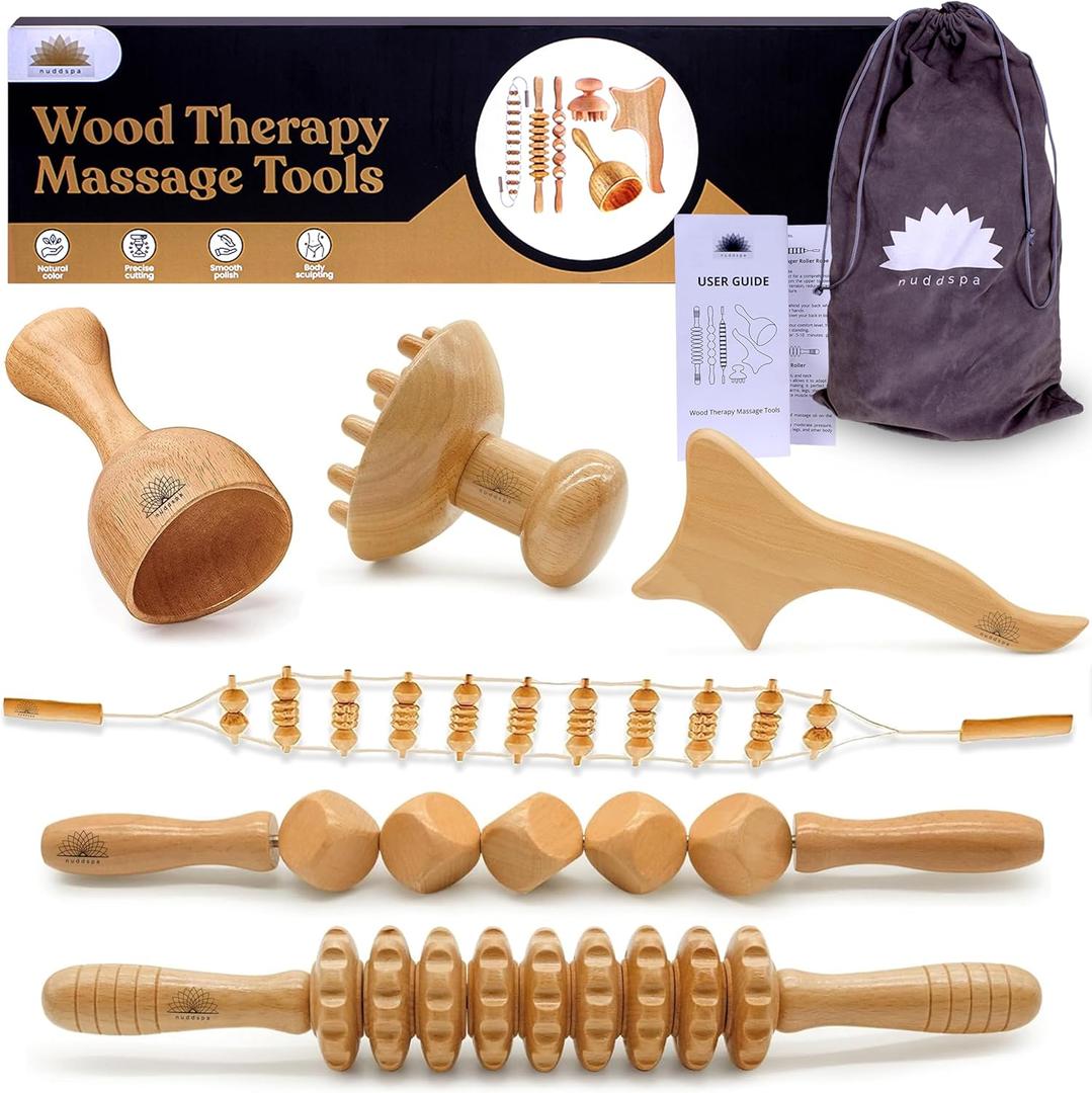 Wood Therapy Massage Tools 6-in-1, Lymphatic Drainage Massager, Maderoterapia Kit - Anti Cellulite Complete Body Sculpting Tools for Total Relaxation & Relief - Massager Tool for Anti Aging