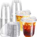 Haayeicai 50 Pack Clear Plastic Cups with Strawless Sip Lids,16OZ Disposable Iced Coffee Cups,To Go Cup with Sip Through Lid for Smoothie,Bubble Tea,Cold Beverage,Wedding Party Drinks