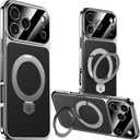 Magnetic Leather Case for iPhone 17 Pro with Magnetic Kickstand, [Compatible with Wireless Charging] Slim PU Leather & Electroplated Frame Drop-Proof Phone Cover for iPhone 17 Pro(Black)